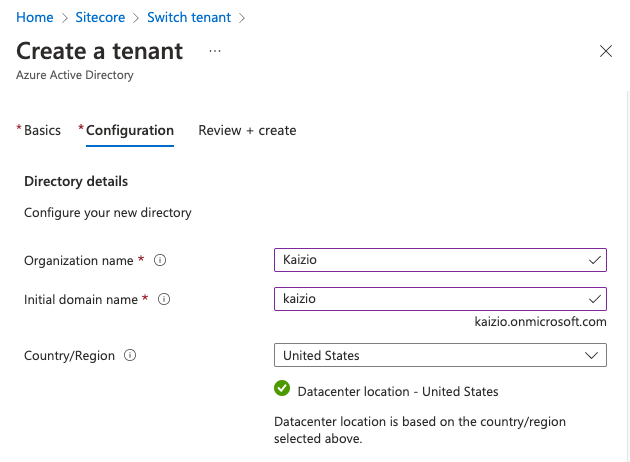 Azure AD Create Tenant Details