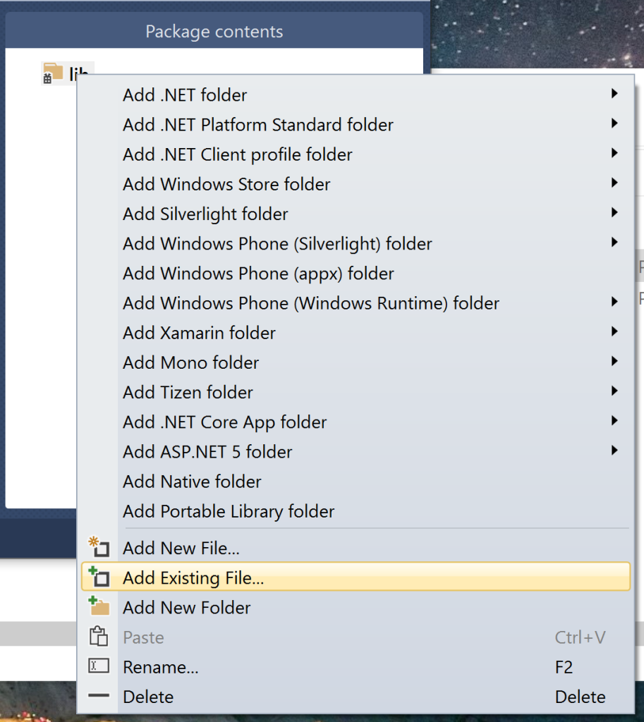 Nuget Package Explorer - Add existing file